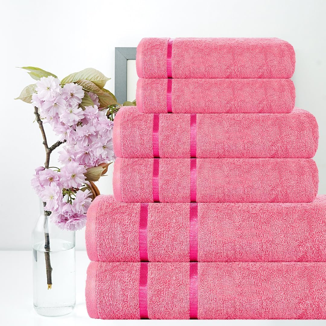 CASA COPENHAGEN Set regalo di 6 asciugamani da bagno, 500g/m², Rosa