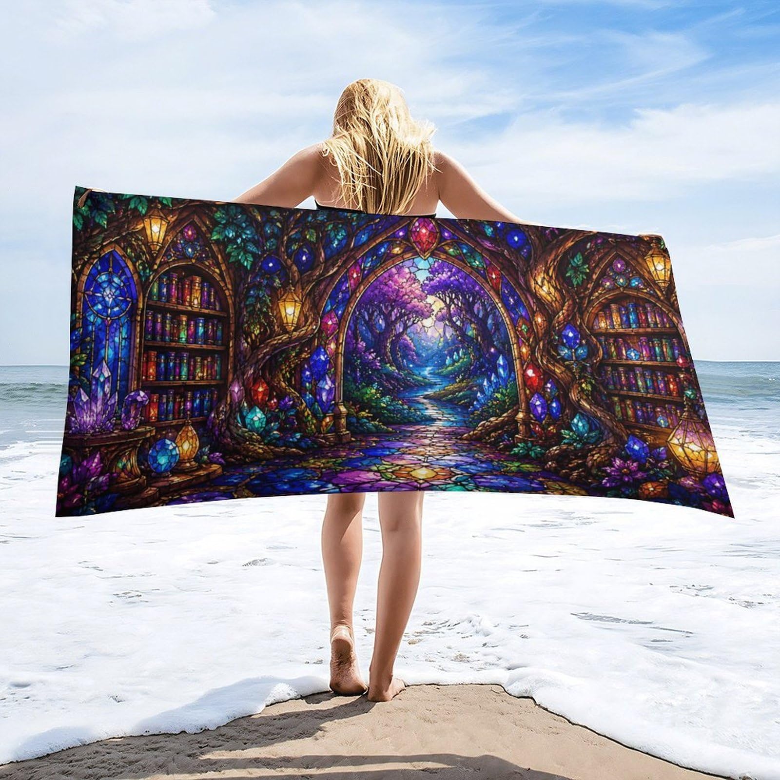 Anceky Enchanted Library Pathway Beach Towel 30"×60",Soft Microfiber Bath Towel Shawl, Quick Dry Absorbent Pool Spa Gym Shower Towel