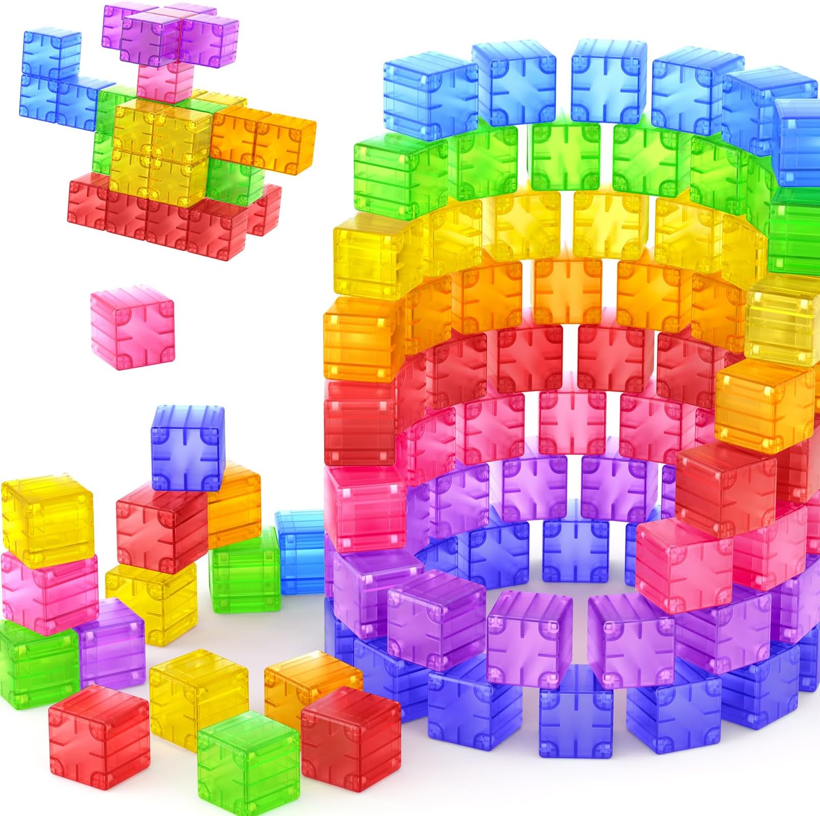 Feoxialy Magnetic Blocks - 52pcs Translucent Magnetic Cubes, Digit Building Blocks Magnet Toys for Kids, Rainbow STEM Creativity Toys 3+ Year Old Boys & Girls Toddlers Kids Christmas Birthday Gifts