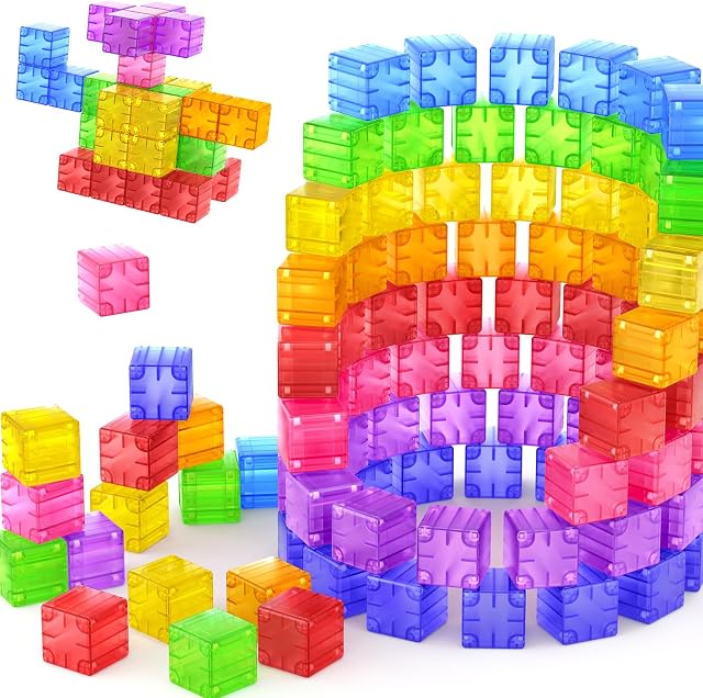 Magnetic Blocks - Clear Magnetic Cubes 1.21 inch, Digit Building Blocks Sensory Toys for Kids, Clear Montessori Toddler Toys Ages 3+, Preschool STEM Toys for Boys Girls, 32PCS
