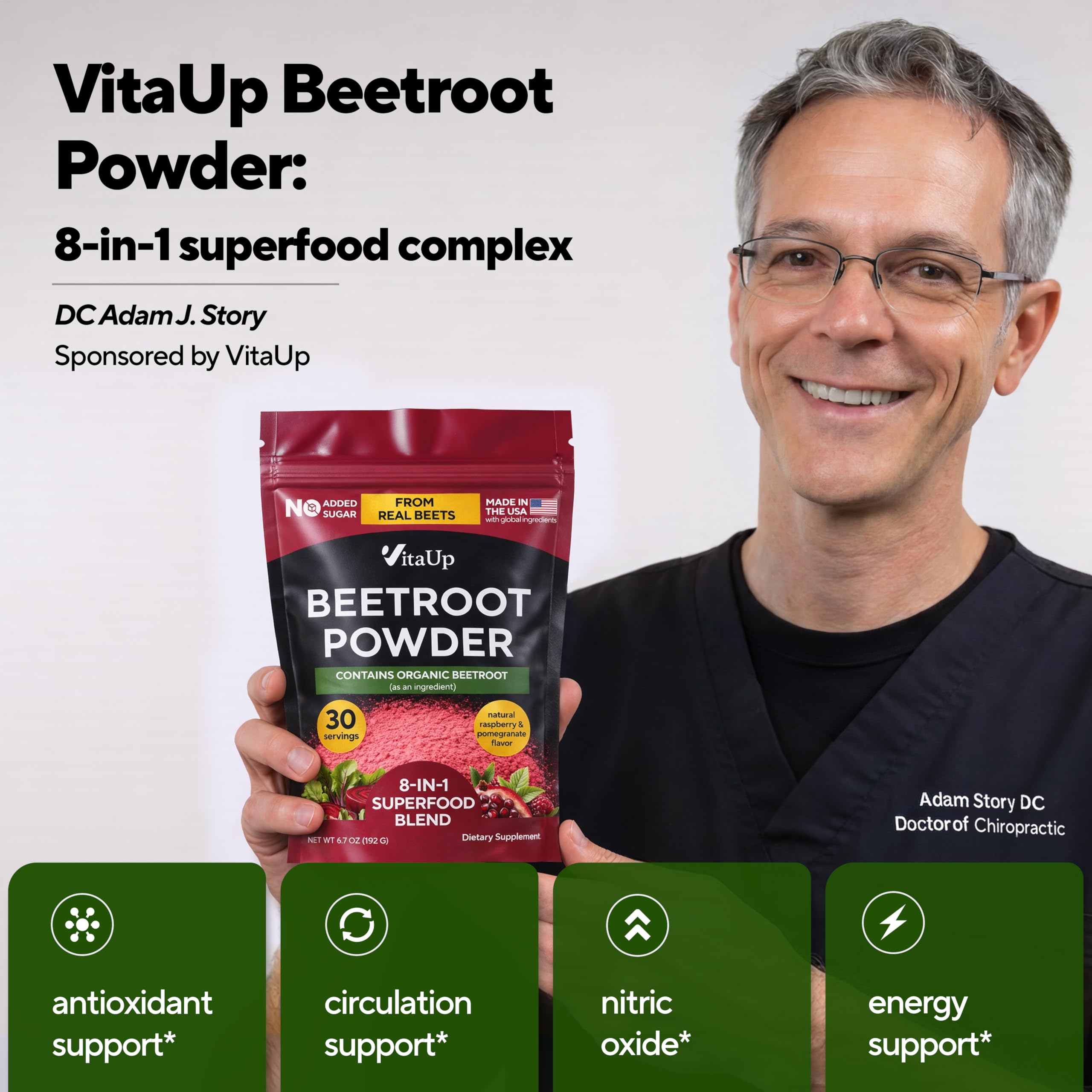 VitaUp 8-in-1 Beetroot Supplement with Organic Beetroot Powder – USA Made Beet Root Powder with Grape Seed, Hawthorn, Coq10 – for Normal Circulation & Energy Support – 30 Serving — Amazon image 6