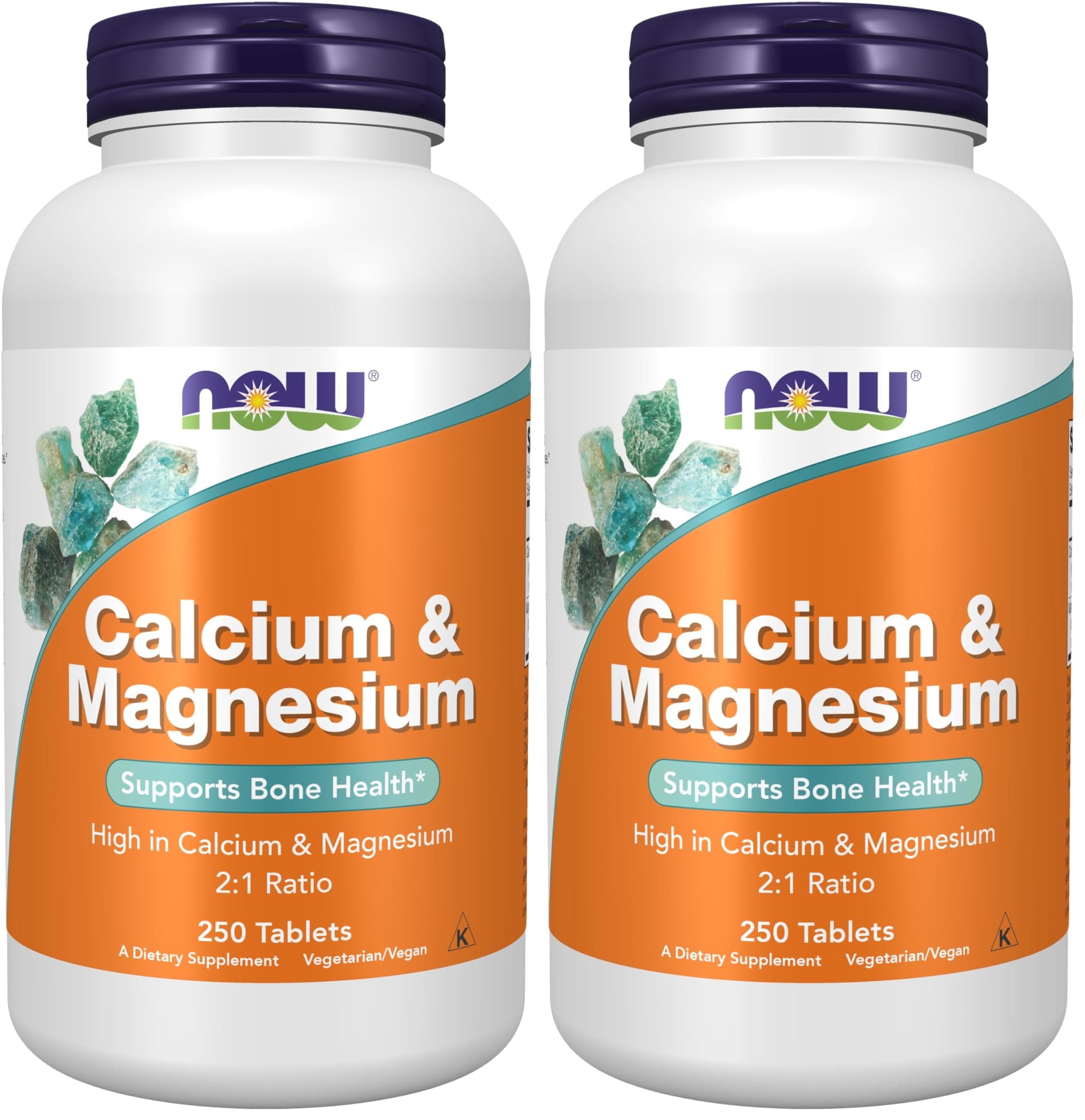 NOW Foods Supplements, Calcium & Magnesium 2:1 Ratio, High Potency, Supports Bone Health*, 250 Tablets, (Pack of 2) 250 Count (Pack of 2)