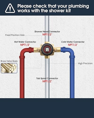 Miniatura 9 de Juego de grifo de ducha doble negro mate con cabezal de ducha de mano y lluvia de 8 pulgadas, brazo de ducha de extensión ajustable, boquilla de
