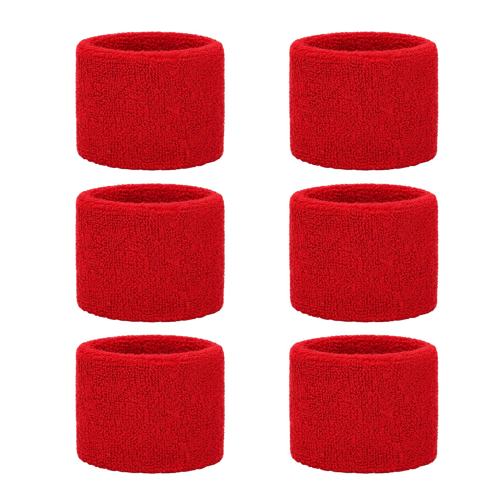 TOPTIE 6 Pcs Red Wrist Sweatbands Sports Wristband for Tennis Football Terry Cotton Absorbent Arm Sweatband for Tennis Basketball 2-1/8 Inch