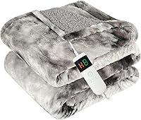 Cushious Heated Blanket Throw 50x60 Faux Fur Flannel Sherpa, 10 Heat Levels, 8Hr Timer, Machine Washable, Overheat Protection