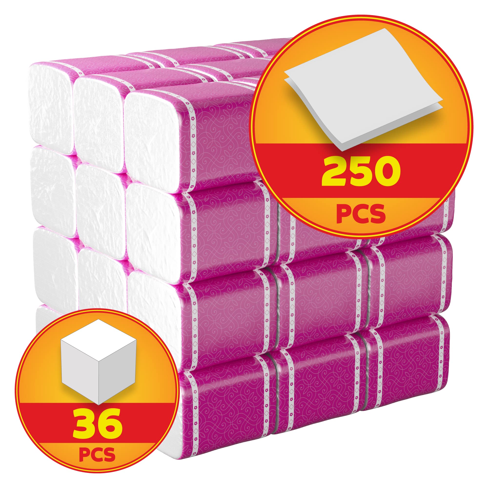 Shefa 9000 pañuelos de papel a granel – 36 cajas planas con apertura para llevar, 2 capas de papel suave para baño, hogar, oficina y aula