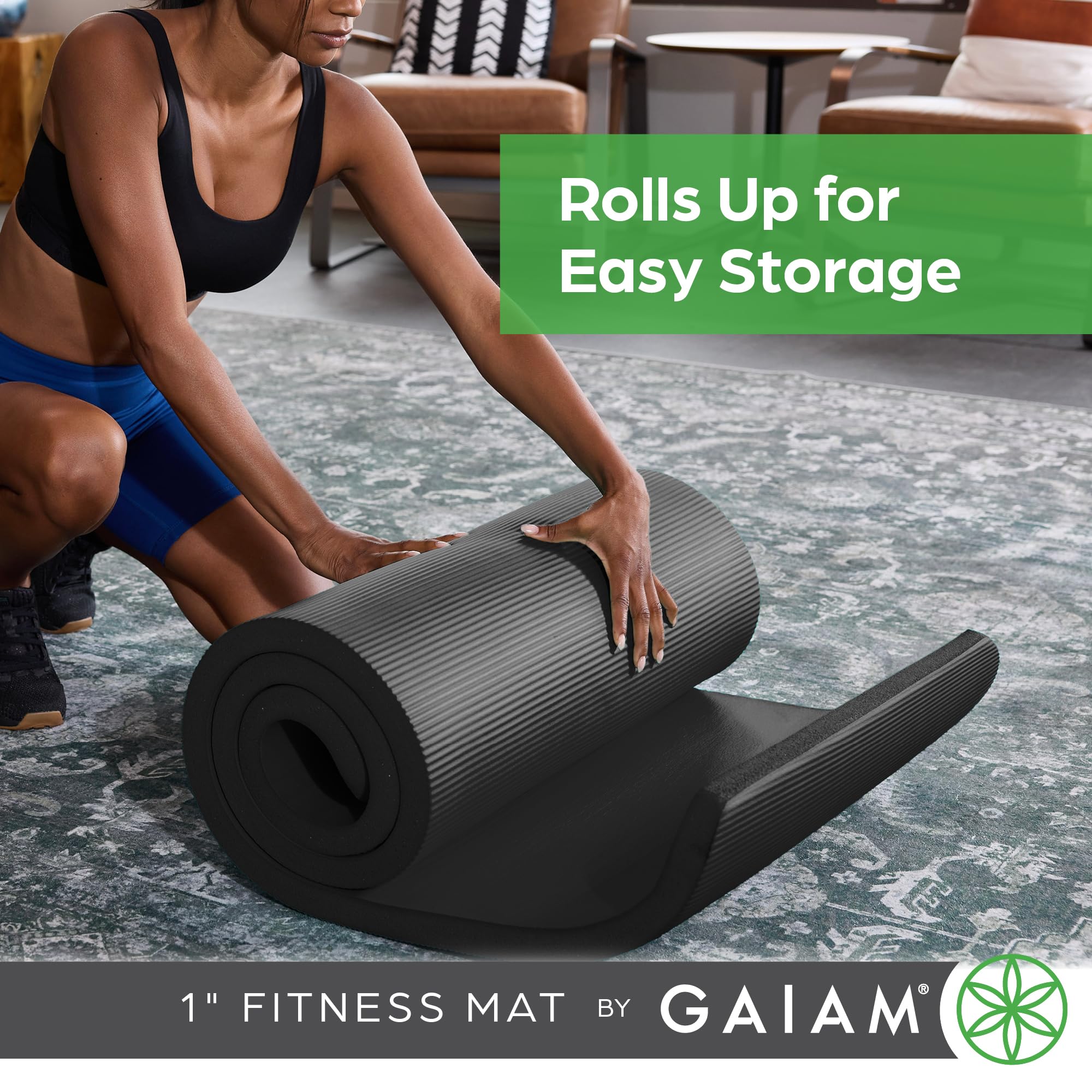 Gaiam Essentials Fitness Mat (Purple), Non Slip, 1 Inch Thick Exercise Mat view 5