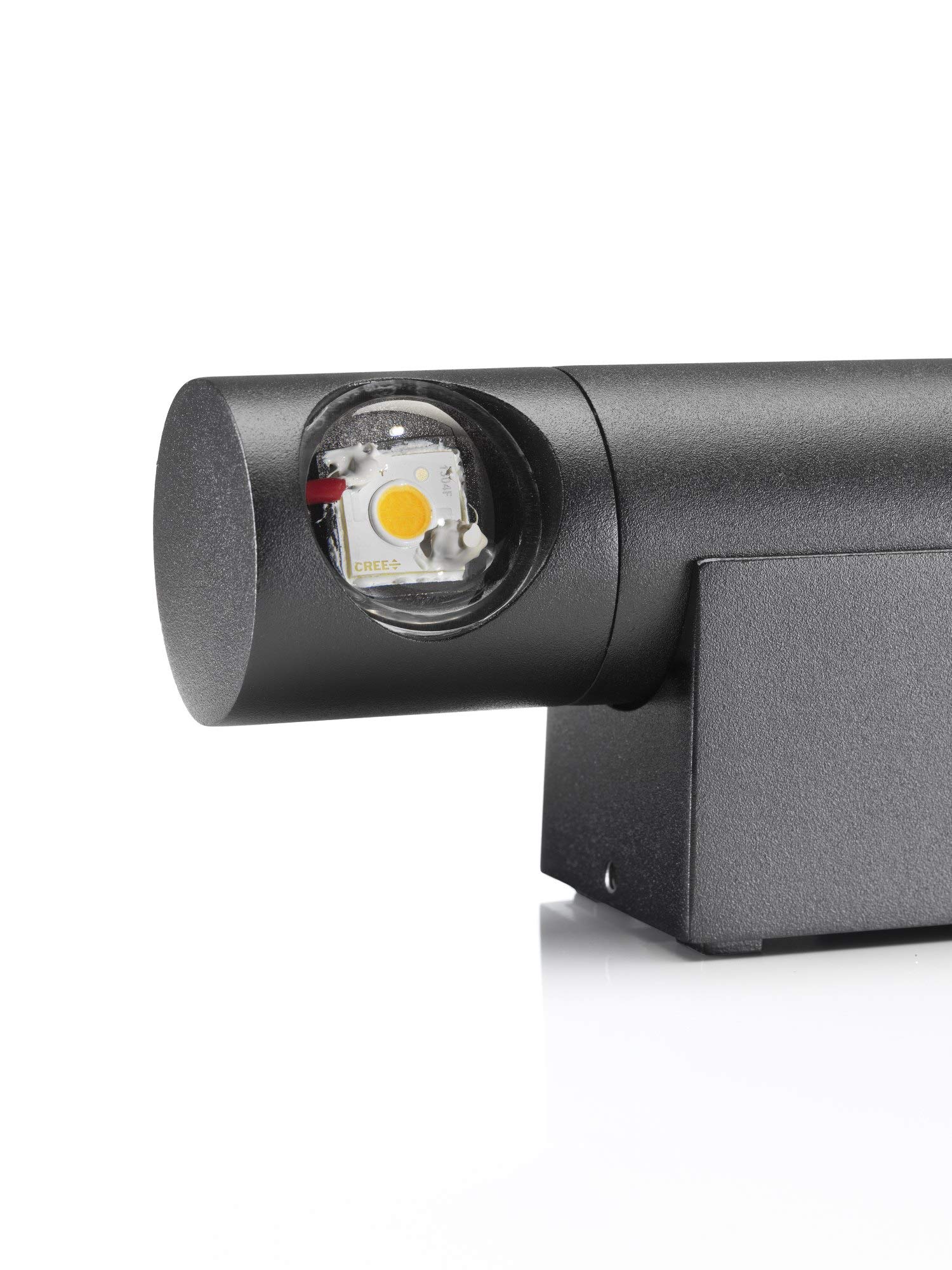 Auraglow Schwarz Integrierte LED Innenbeleuchtung im Außenbereich Drehbar Auf und Ab Wandleuchte, IP54, Warmweiß für Hausveranda, Garage oder Garten | Drehbare innen außen Warmweiß Halterung, verstellbare Richtung, für Eingang, Garage, Garten und Flur