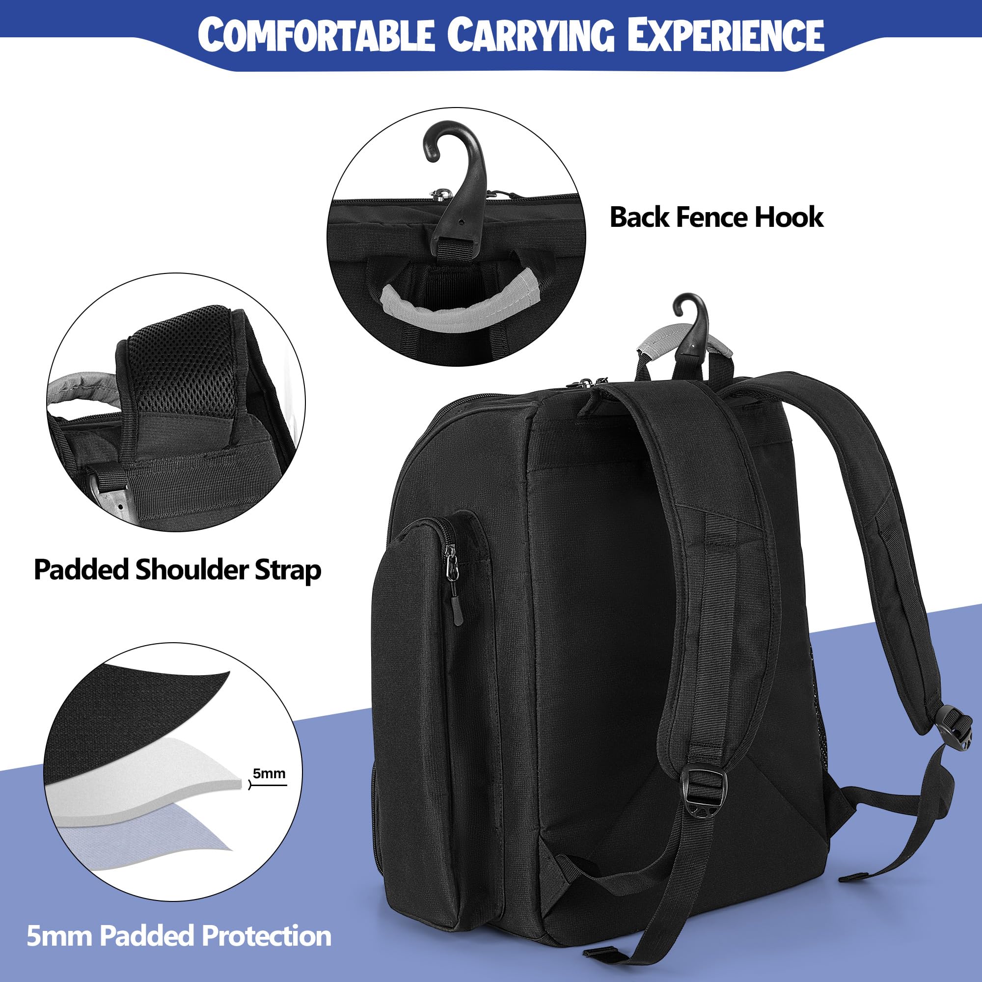 GOBUROS Sac de Pickleball Pour 4 Raquettes Avec Compartiment à Chaussures, Sac à DOS de Pickleball Avec Crochet de Clôture Pour Accessoires de Pickleball