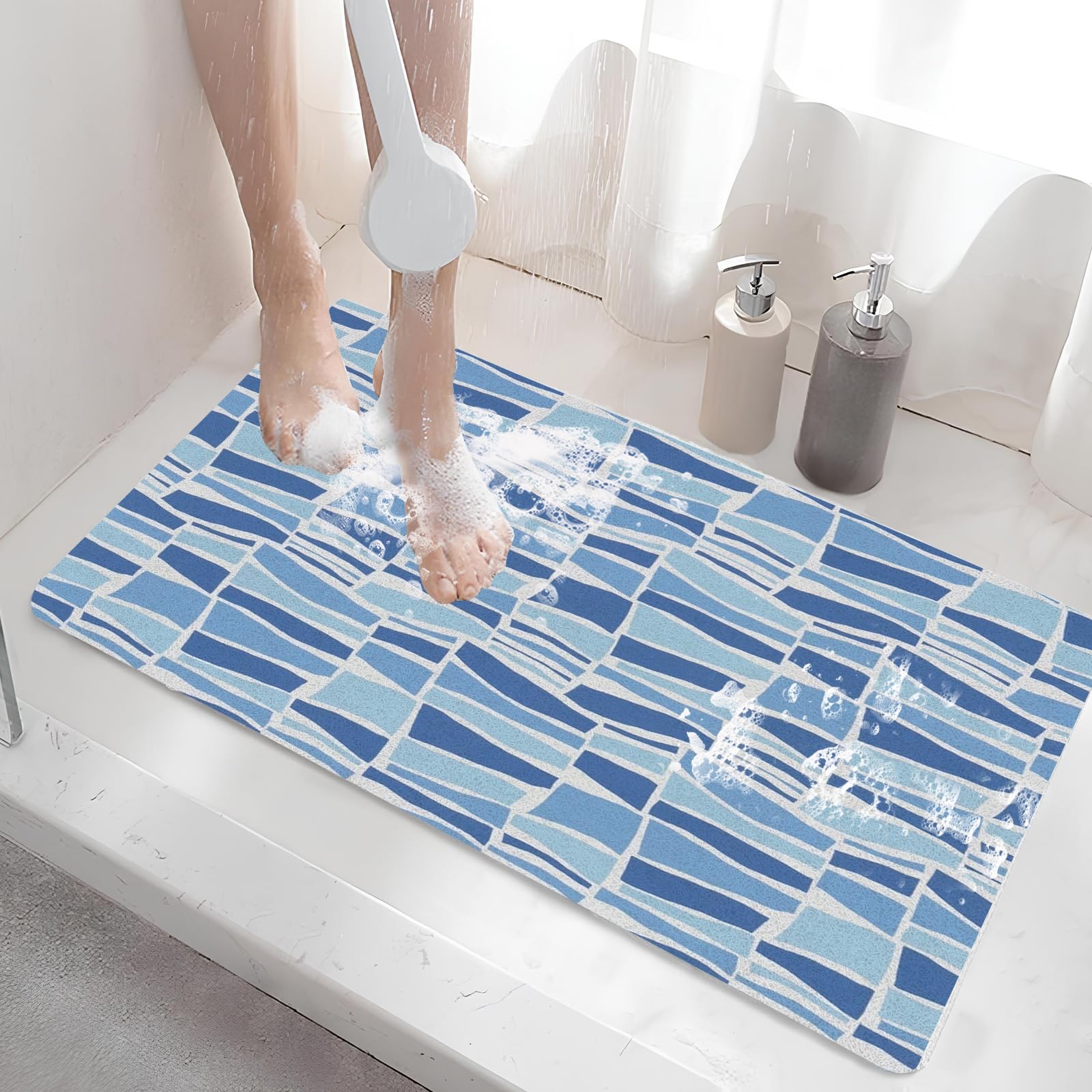 Shower Mat Non Slip for Inside Shower 4x6 6ft 48x79in Anti-Slip Bath Mat for Tub Bathroom Foot Loofah