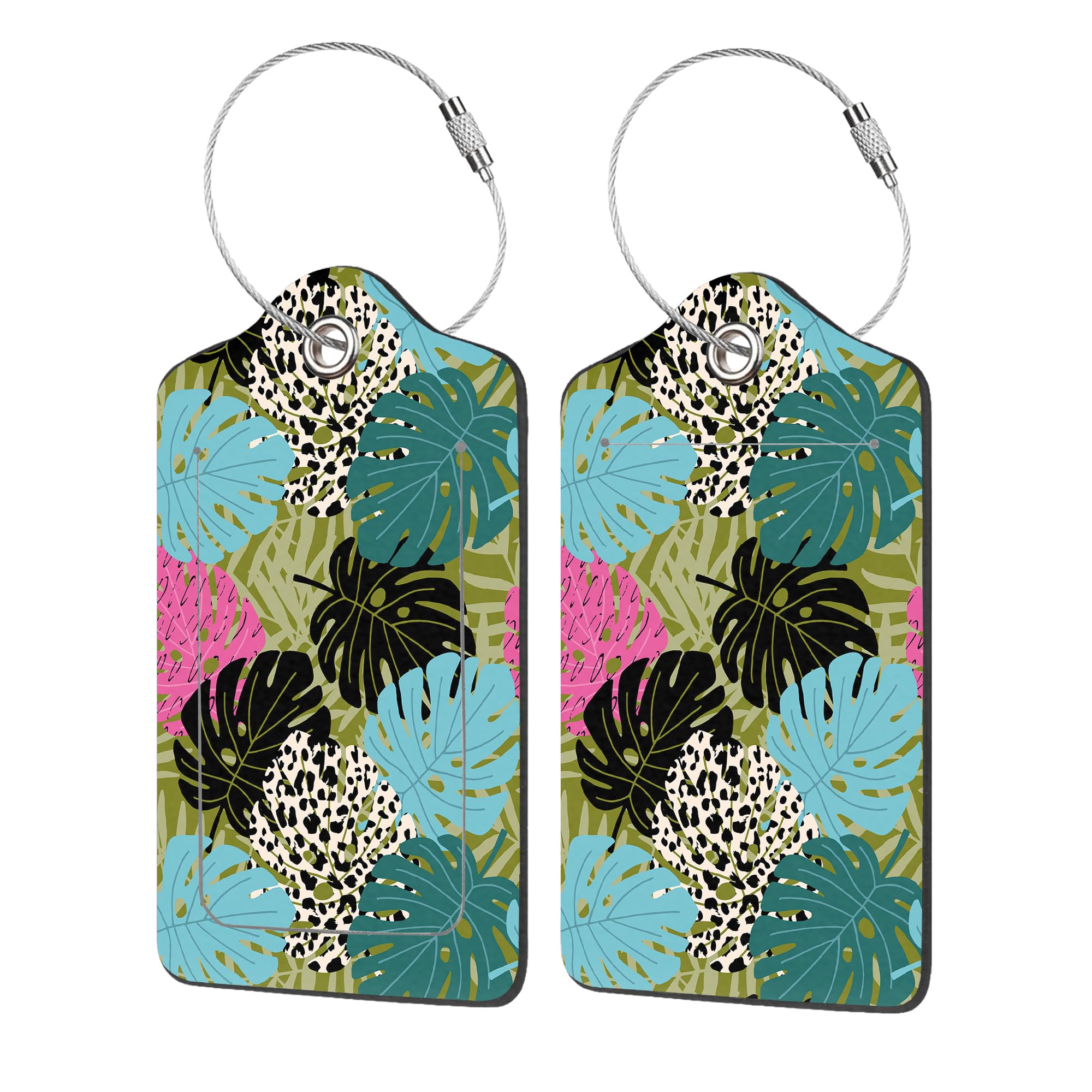 EOBKLAX Luggage Tags for Suitcase,2 Pack Tropical Palm and Monstera Leaf Luggage Tag with Privacy Flap,Name ID Label and Metal Loop for Women Men
