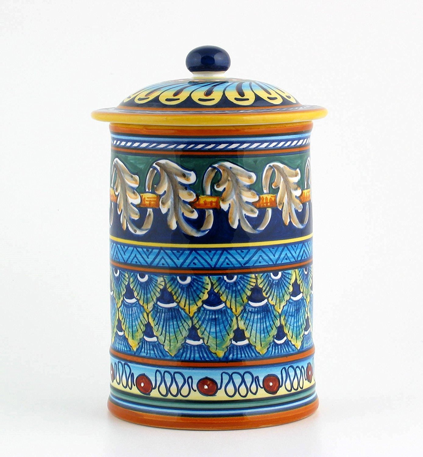 Hand Painted Italian Ceramic 9-inch Canister Geometrico 40E - Handmade in Deruta
