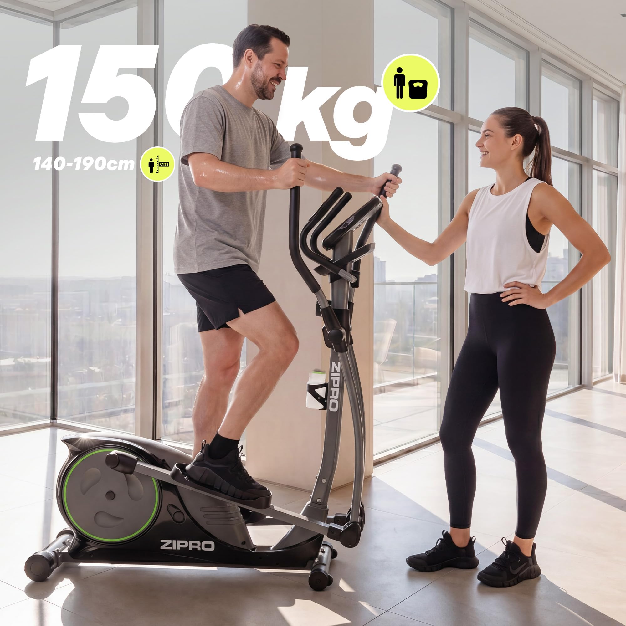 Zipro Crosstrainer Hulk, Ellipsentrainer bis zu 150 kg, Crosstrainer für Zuhause, Cardio Trainingsgerät, Exercise Machines, Heimtrainer, 8 Widerstandsstufen