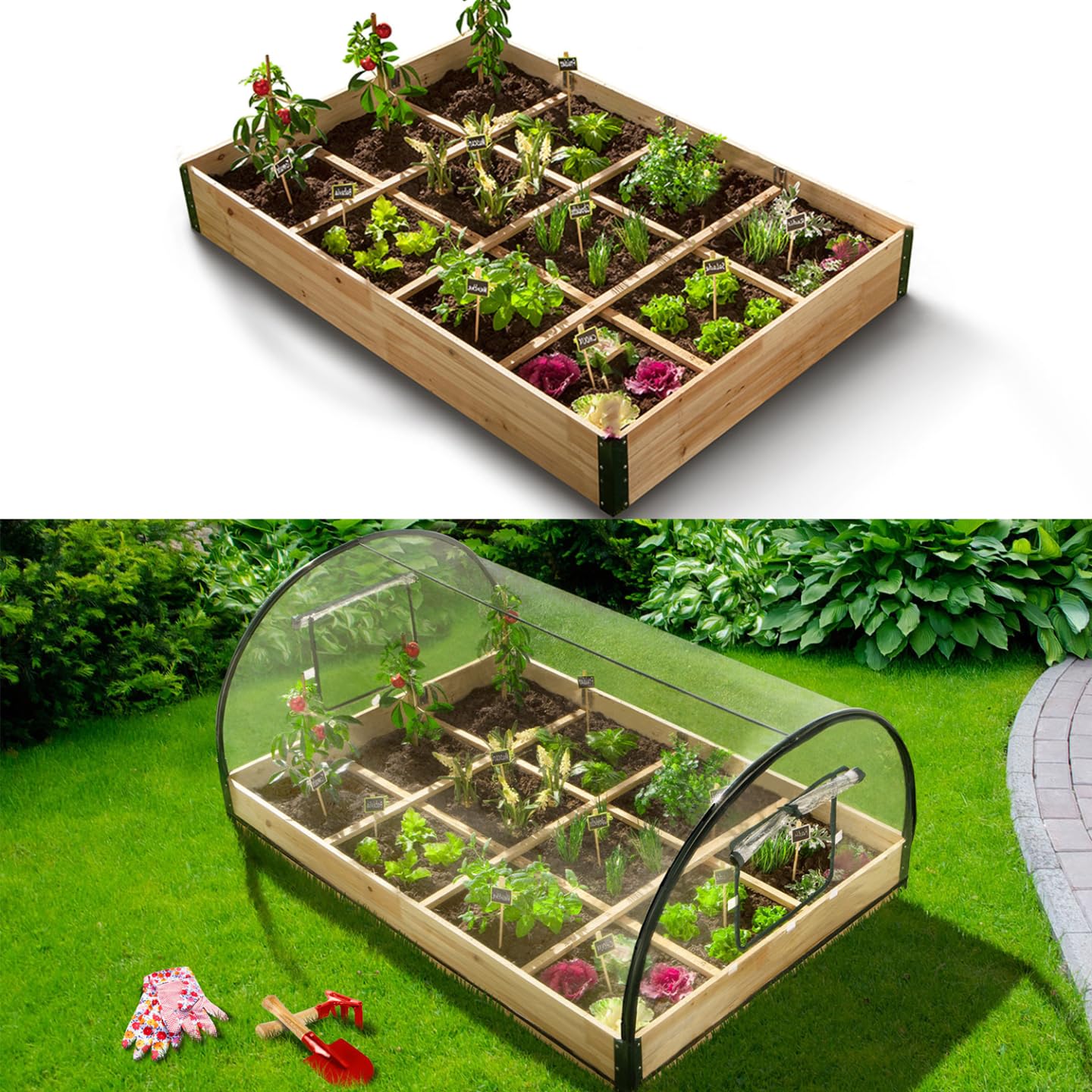 IDMarket - Lot de 2 carrés Potager 1,15x0.80 m 12 Compartiments + Housses