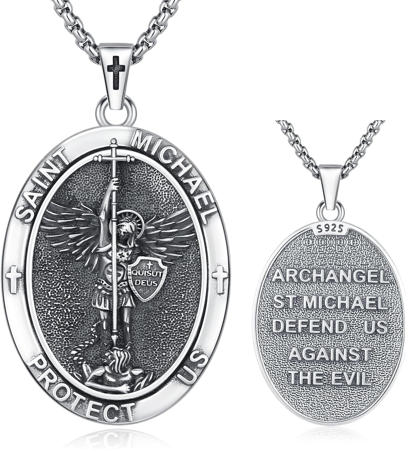 Patron Saint Medal Necklace 925 Sterling Silver Catholic Protection Pendant Religious Jewelry Gifts for Men Women