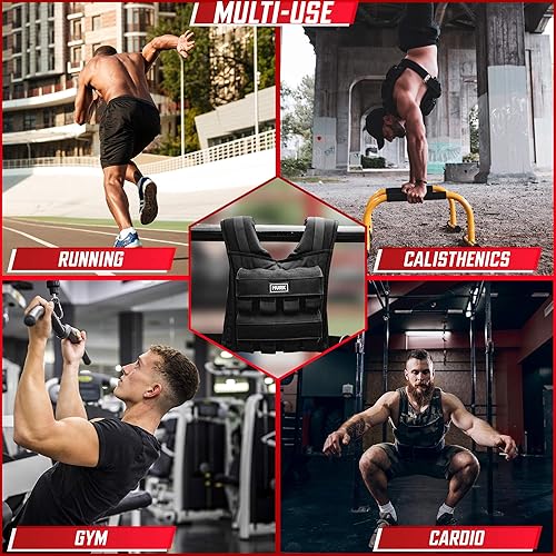 Miniatura 7 de MVRK Chaleco con peso ajustable para hombre, 35 libras, chaleco de entrenamiento con peso con pesas de hierro, chaleco de ejercicio pesado para