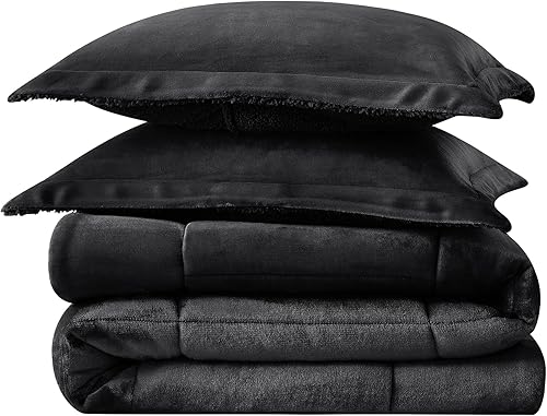 Miniatura 9 de Sweet Home Collection Juego de edredón Sherpa de 3 piezas tamaño King, conjunto de ropa de cama de felpa con textura de sherpa suave y fundas a