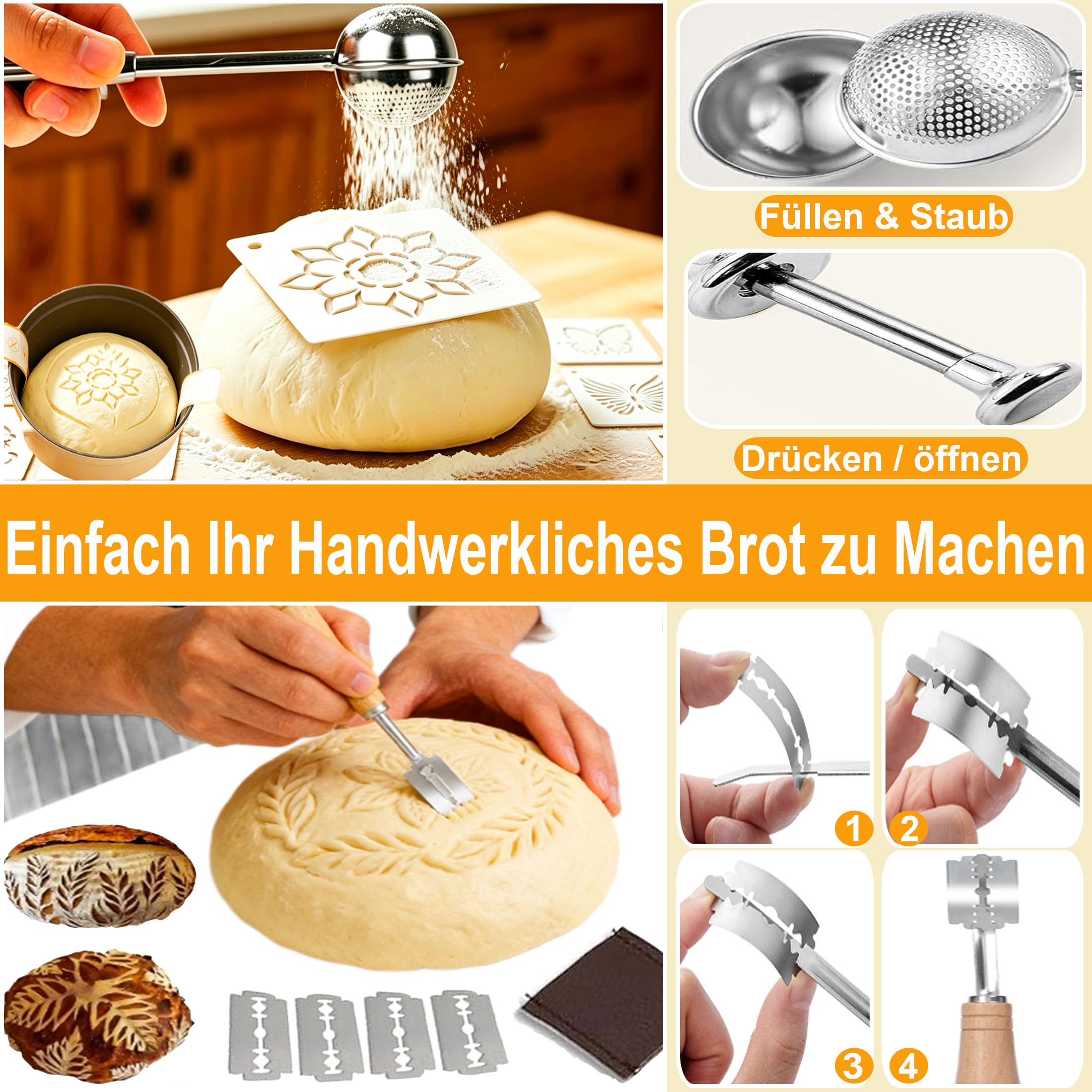 Gärkörbchen von Sauerteig Starter Set, 2 Gärkorb – Gärkörbchen Rund 23cm, Oval 25cm, Sauerteig Starter Glas, Brot Backen Zubehör, Brotbackzubehör, Geschenk für Anfänger, Erfahrener Bäcker