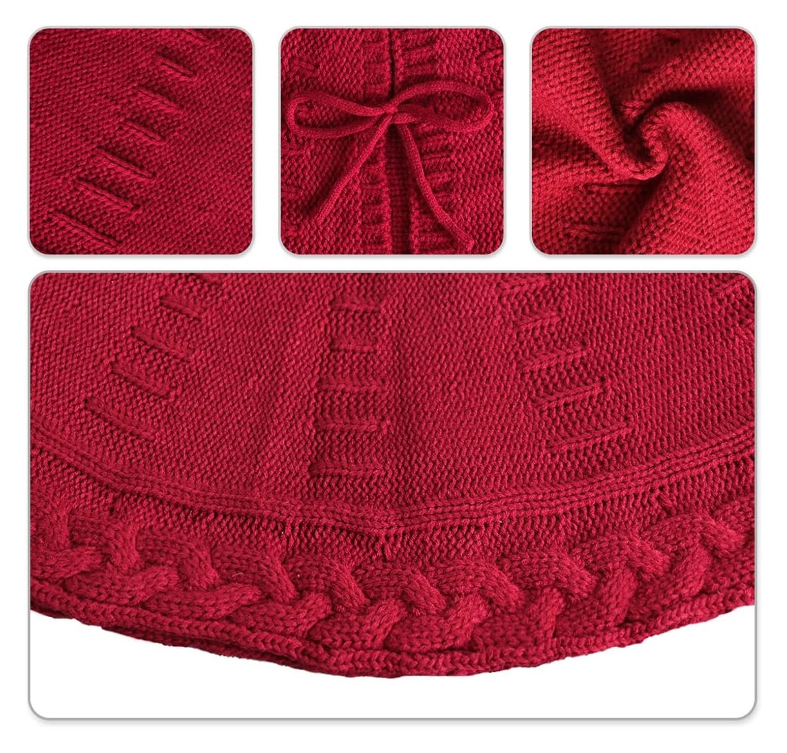 Tapis de Sapin de Noel Jupe d'arbre De Noël 48 Pouces Tricotée par Câble Rustique pour La Décoration Vacances Fête À Maison Couvre-Pied d'arbre(Rot)