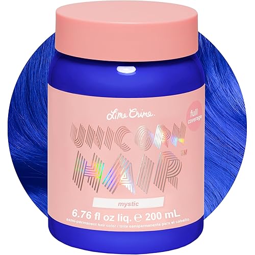 Lime Crime Unicorn Hair Dye Full Coverage, Mystic (Electric Blue) - Vegan and Cruelty Free Semi-Permanent Hair Color Conditions & Moisturizes - Temporary Blue Hair Dye With Sugary Citrus Vanilla Scent