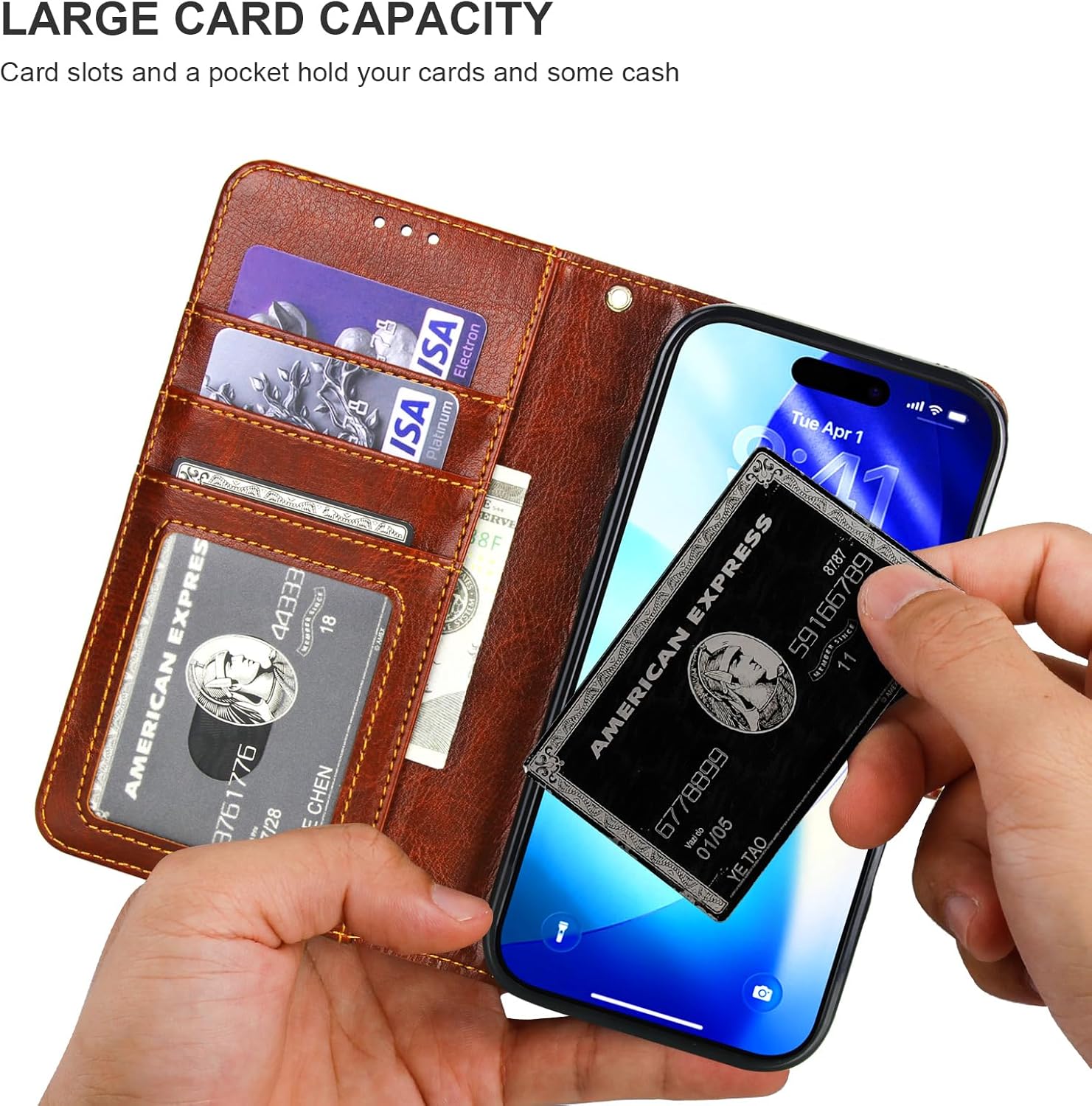 Bocasal Detachable Wallet Case for iPhone 17 Pro RFID Blocking Card Slots Holder Premium PU Leather Magnetic Kickstand Shockproof Wrist Strap Removable Flip Protective Cover 5G 6.3 inch (Brown) - Image 5