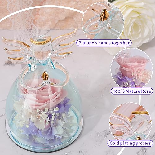 Miniatura 3 de ANLUNOB - Flores preservadas, regalos de cumpleaños y Navidad para mujeres, ángeles con bonitas rosas color rosa para regalos de boda y Acción de