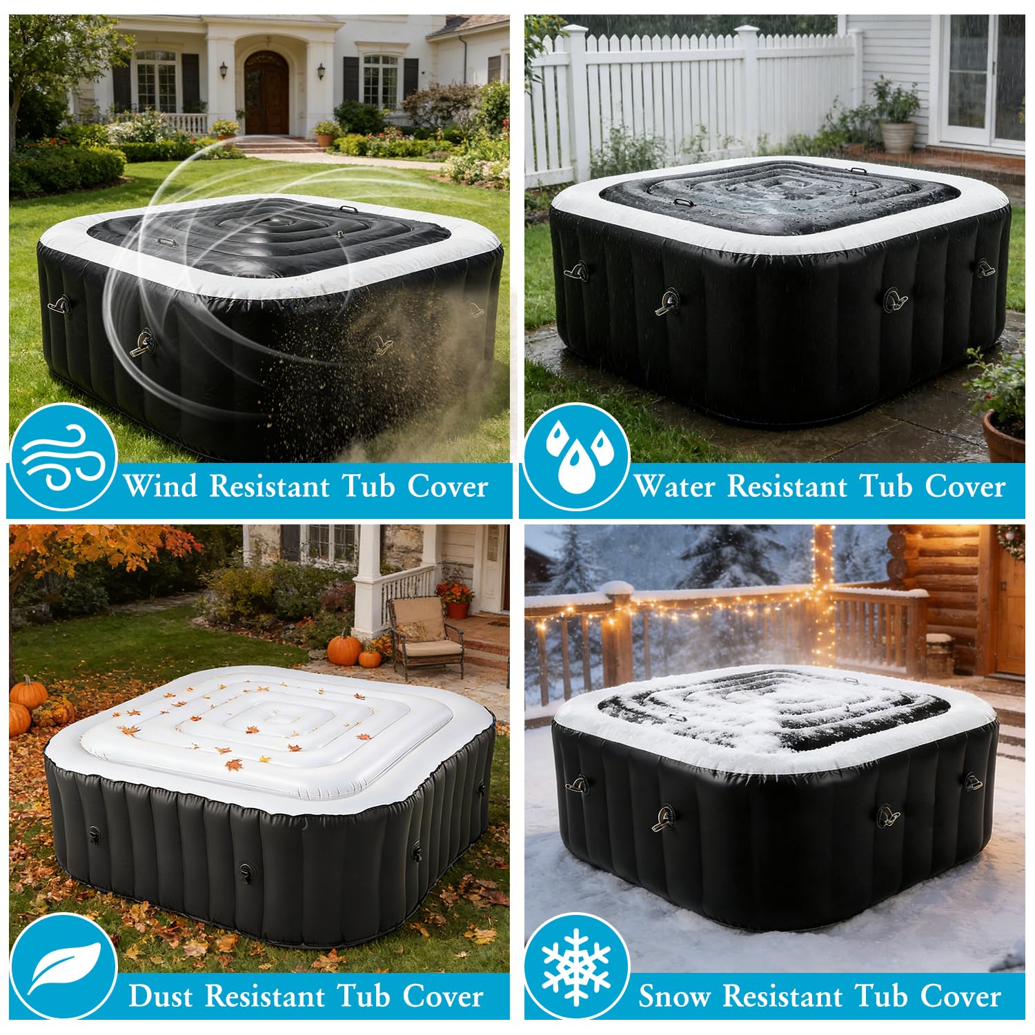 KEAGAN 4.2FT/130CM Inflatable Hot Tub Cover, Energy Saving Lid for Square Hot Tub, Outdoor Inflatable Hot Tub, with Handle, Foldable Protective Rain Overflow Cover for Inflatable Outdoor Hot Tubs — view 5
