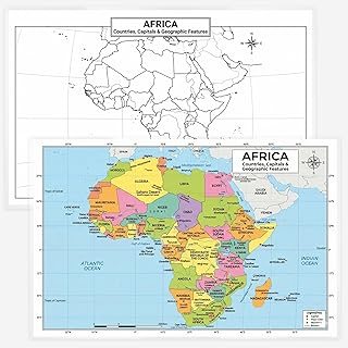 JELLY BEAN GENIUS Africa Map 11x17 Laminated Dry Erase Geography Chart | Double-Sided with Color Front & Blank Outline Back | Reusable Classroom & Homeschool Tool