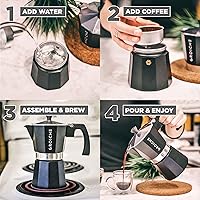 Vista 8 de GROSCHE Milano - Cafetera Moka para estufa, olla de expreso para 3 tazas de café, 5 oz, color negro - Cafetera cubana para estufa, cafetera Moka