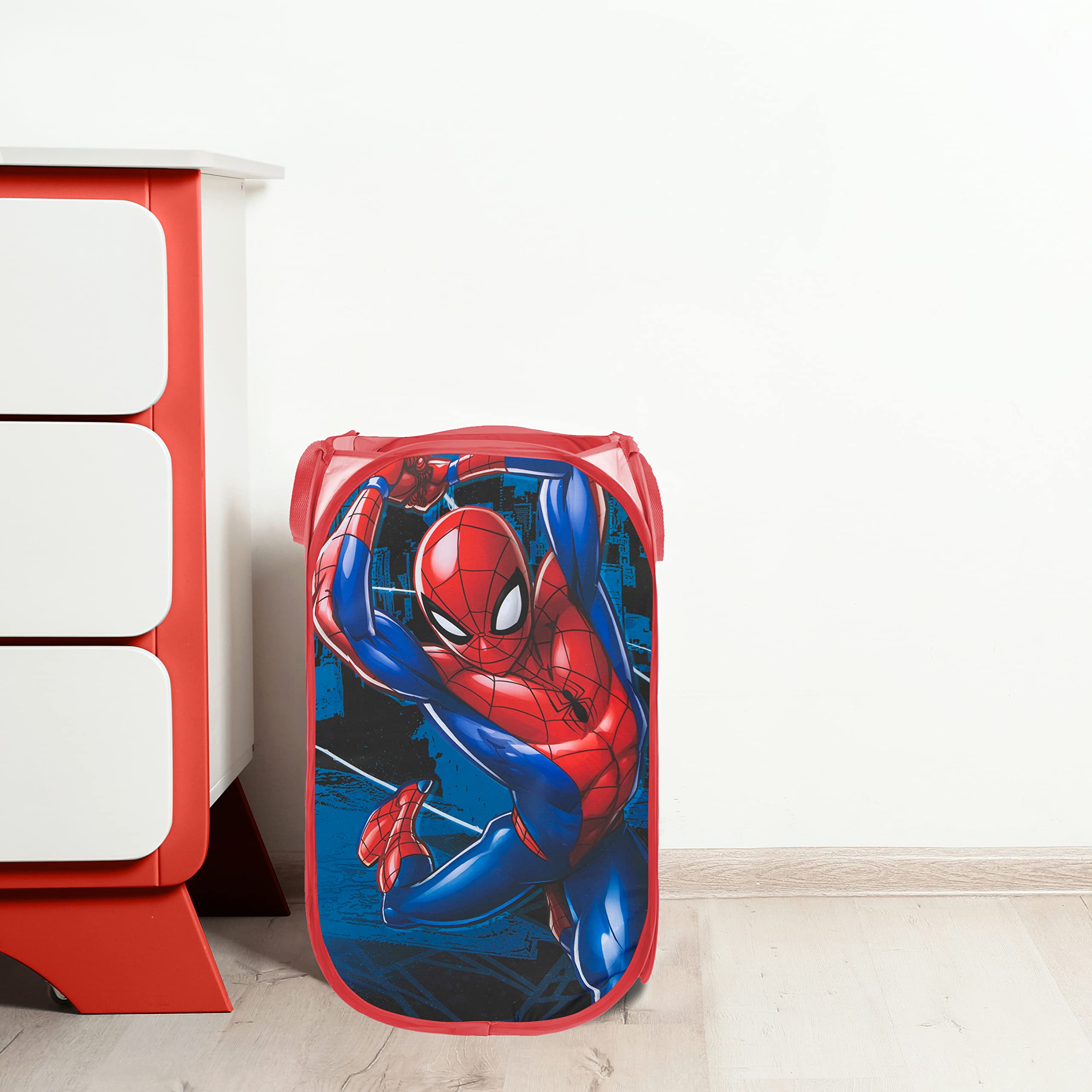 Jay Franco Marvel Spiderman Caminante de telarañas Cesta Plegable Infantil con Asas para Ropa y Juguetes