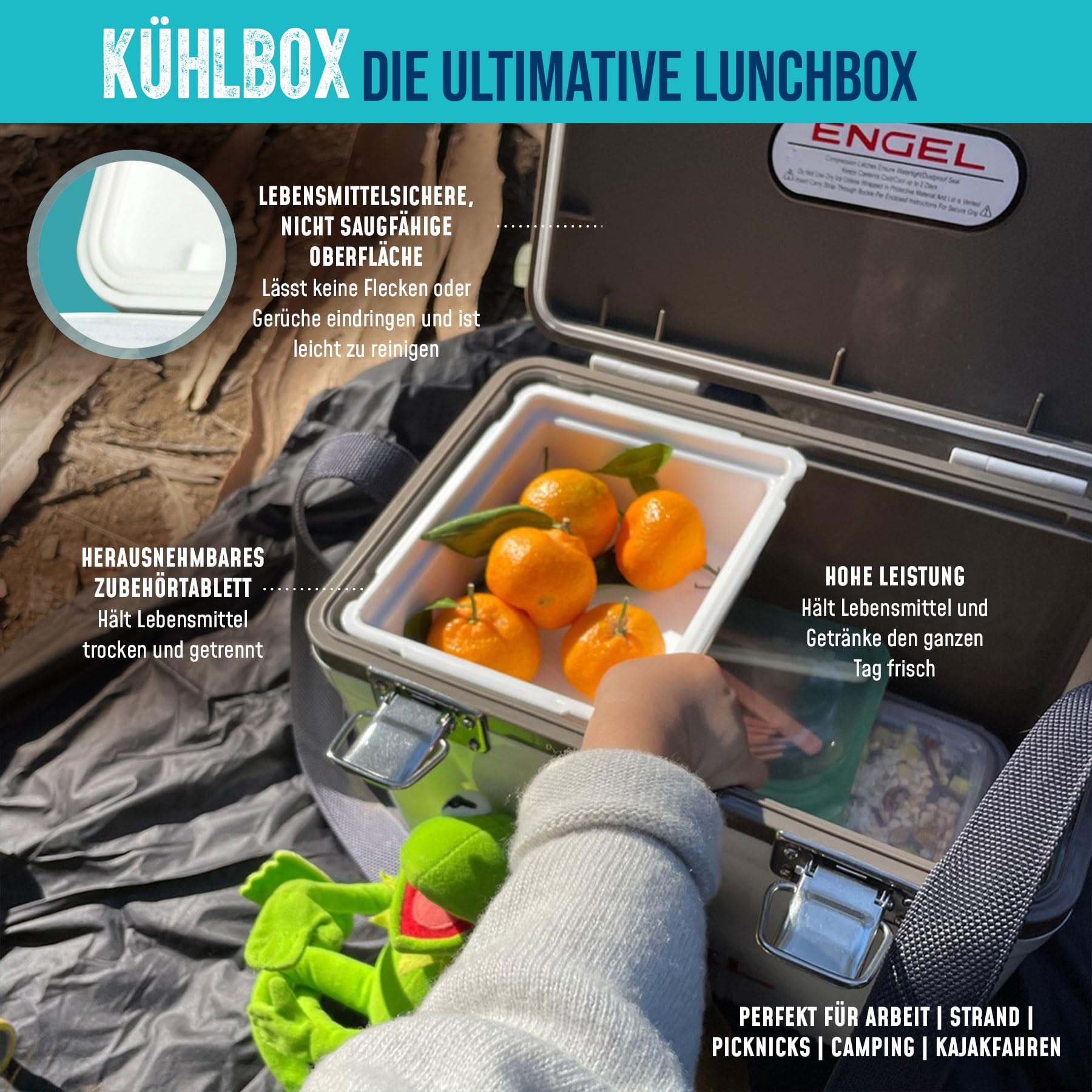 ENGEL Kühlbox 30qt (28,4 Liter) Auslaufsicher, Luftdicht, Tragbare, Kleine Kühlbox für Camping, Picknick, Wandern, Festival - Eisbox Ohne Strom für Männer & Frauen, 48,3 x 31,7 x 36,8 cm