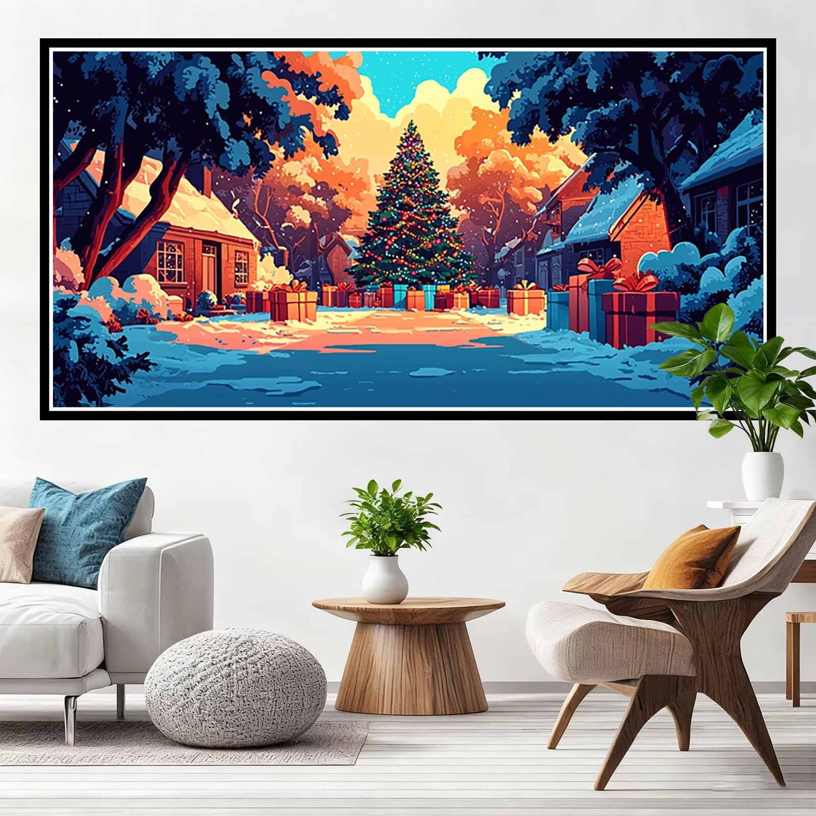 Malarstwo diamentowe Boże Narodzenie malowanie diamentowe duży rozmiar 55 x 110 cm, dorosły obraz diamentowy krajobraz diament kryształ sztuka, DIY 5D haft krzyżykowy do dekoracji domu prezent Y0-155