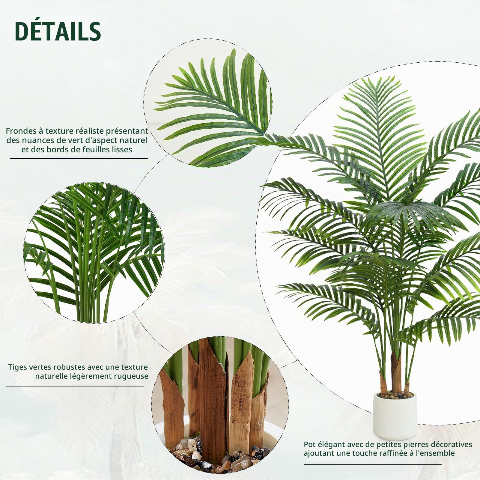 150cm Plantes Palmier Artificielles - Fausse Areca Plante en Blanc Pot, Grande Arbre Artificielle pour Une Utilisation Intérieure et Extérieure, Bureaux, Salons ou Verte Décoration de La Maison.