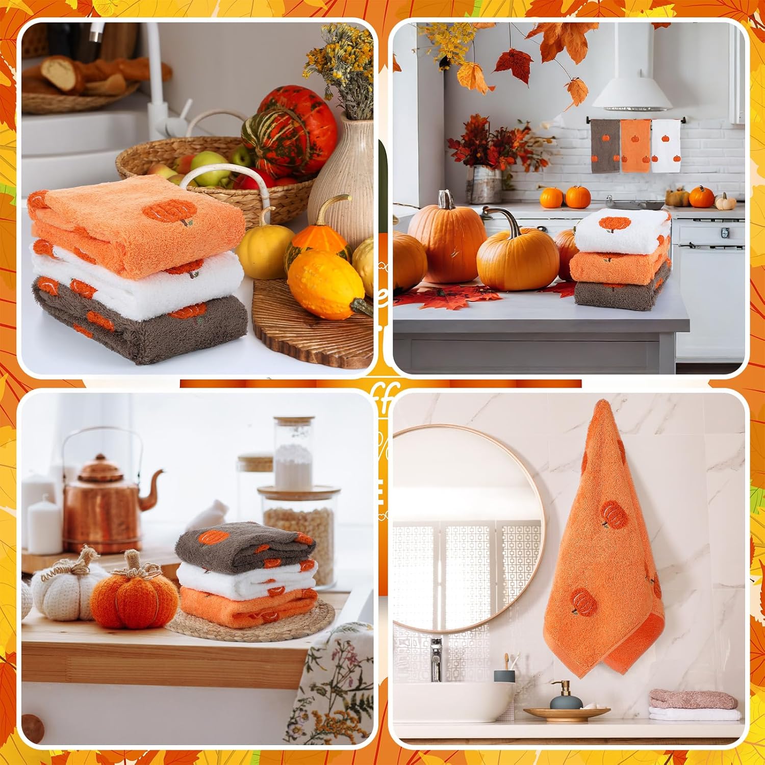 Oudain 3 Pcs Fall Hand Towels Embroidered 100% Cotton Thanksgiving Pumpkin Decorative Bath Towels for Autumn Farmhouse Bathroom Kitchen Holiday Party Decor Gift Supplies 13.7 x 29.5 Inch - Image 6