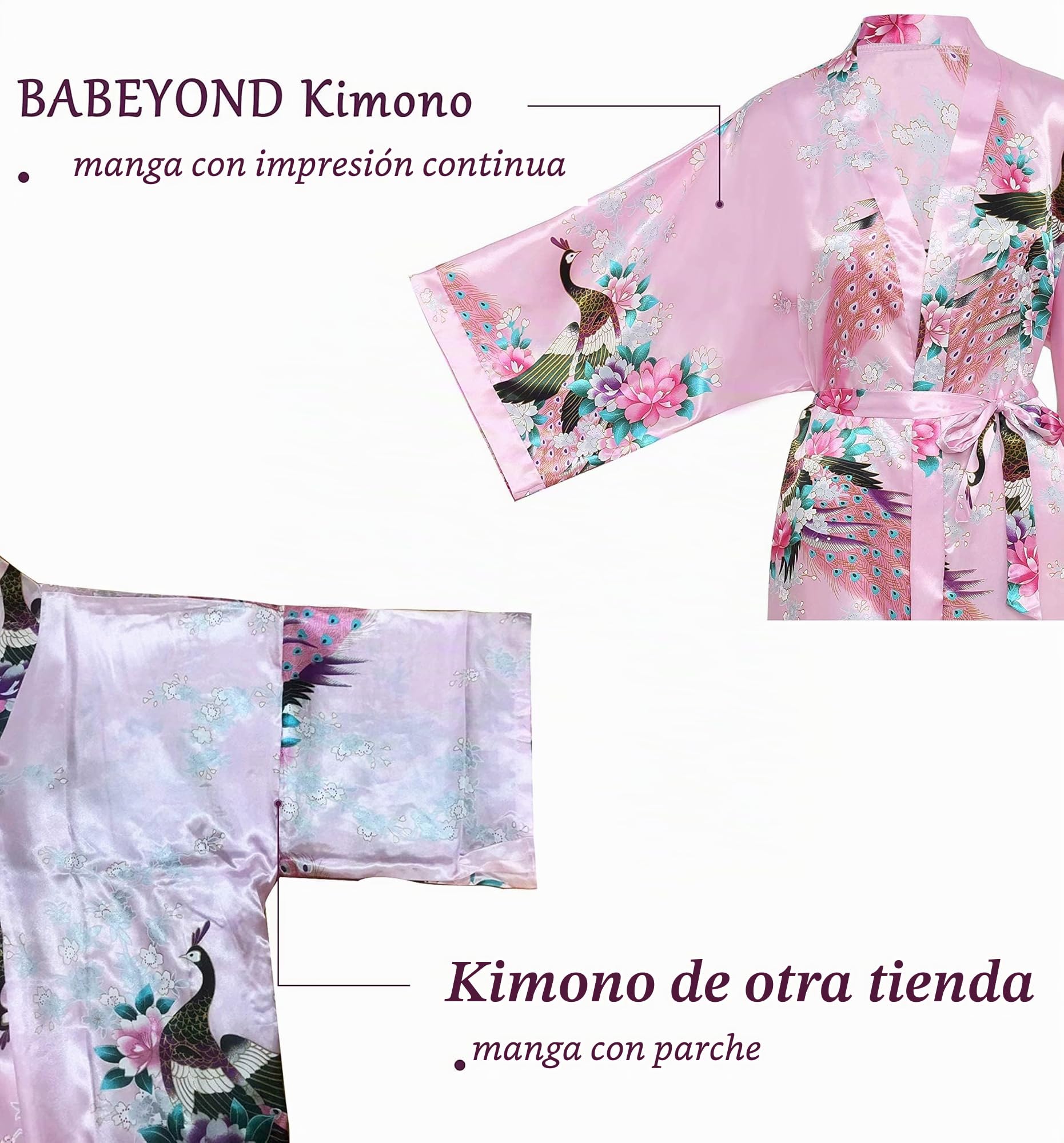 ArtiDeco Vestido Kimono Pijama de Seda Novia Kimono de Seda Ropa de Dormir de Satén Estampado Pavo Real