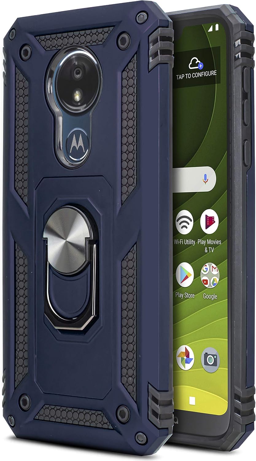 CasemartUSA Phone Case for [Motorola Moto G7 Optimo Maxx (XT1955DL)], [Loop Series][Navy Blue] Rotating Metal Ring Cover with Kickstand for G7 Optimo Maxx (Tracfone, Straight Talk, Total Wireless)