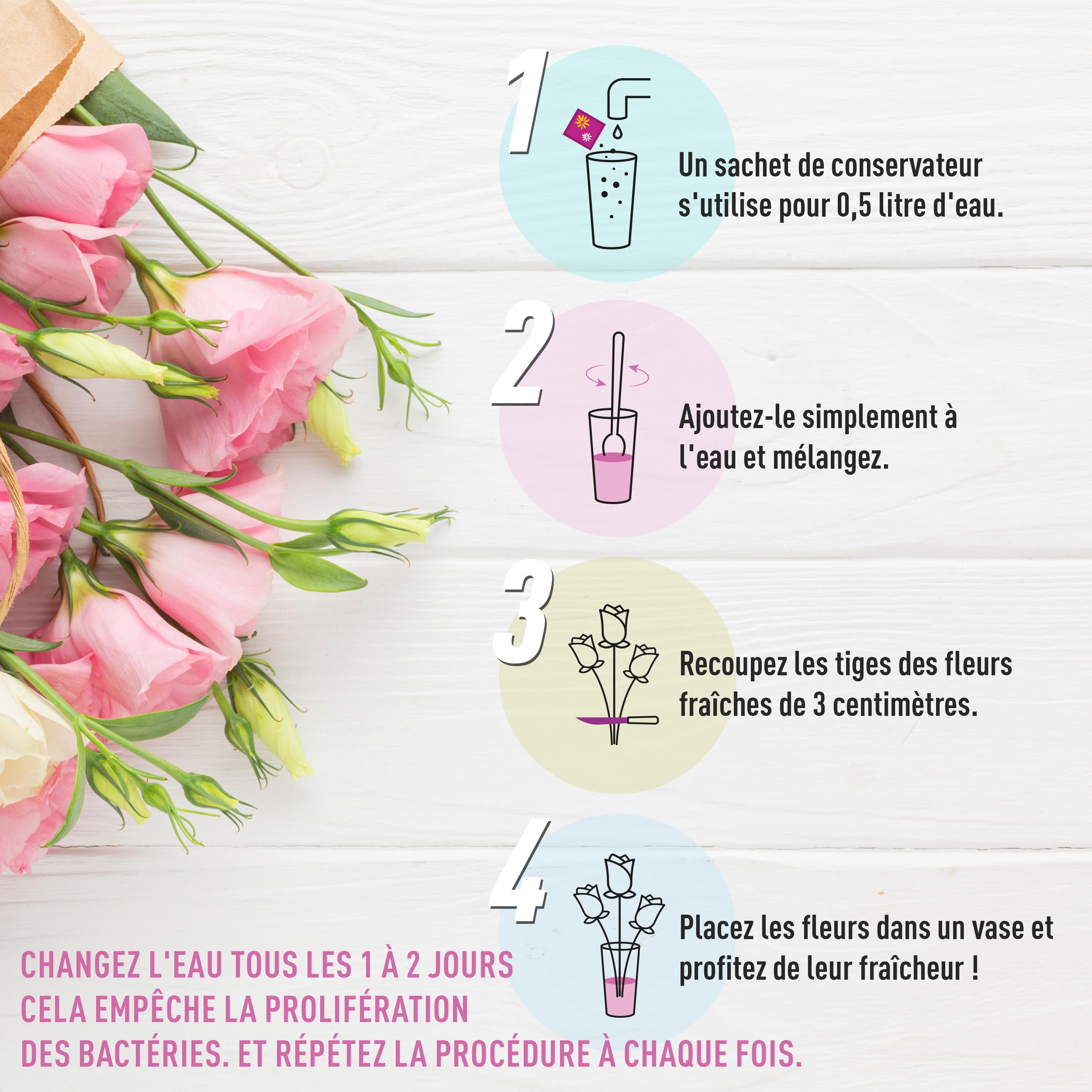 Paquet de 15 conservateurs de fleurs coupées, nutriment pour fleurs coupées fraîches, 15 paquets de conservateur total, 7,5 l de conservateur liquide