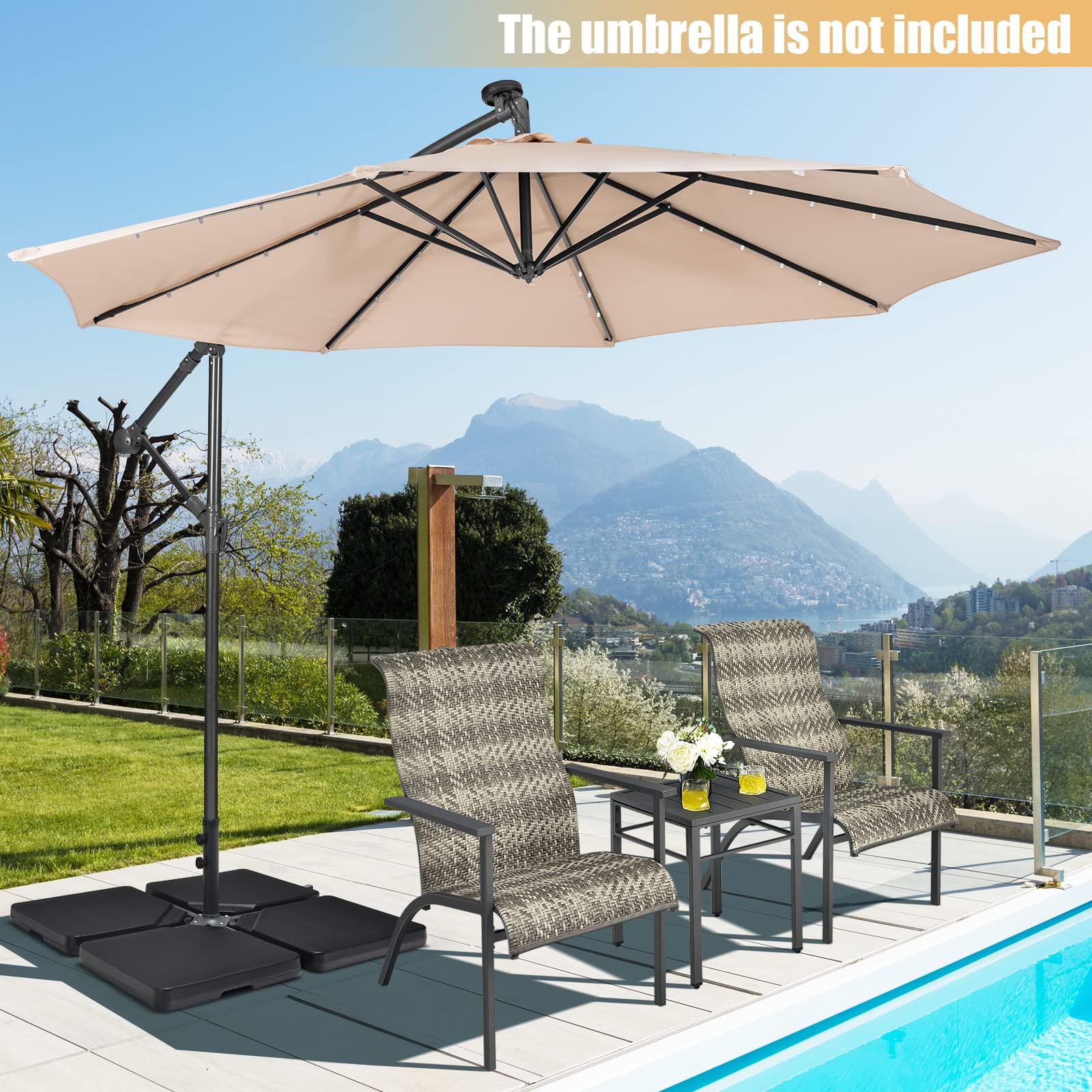 DORTALA 4 Pieces 220lbs Patio Cantilever Offset Umbrella Base Weight Stand, Base Plate Set with Handle & Funnel, 4-Piece Sand/Water Filled Square Weight Umbrella Base w/Easy-Fill Spouts : Patio, Lawn &