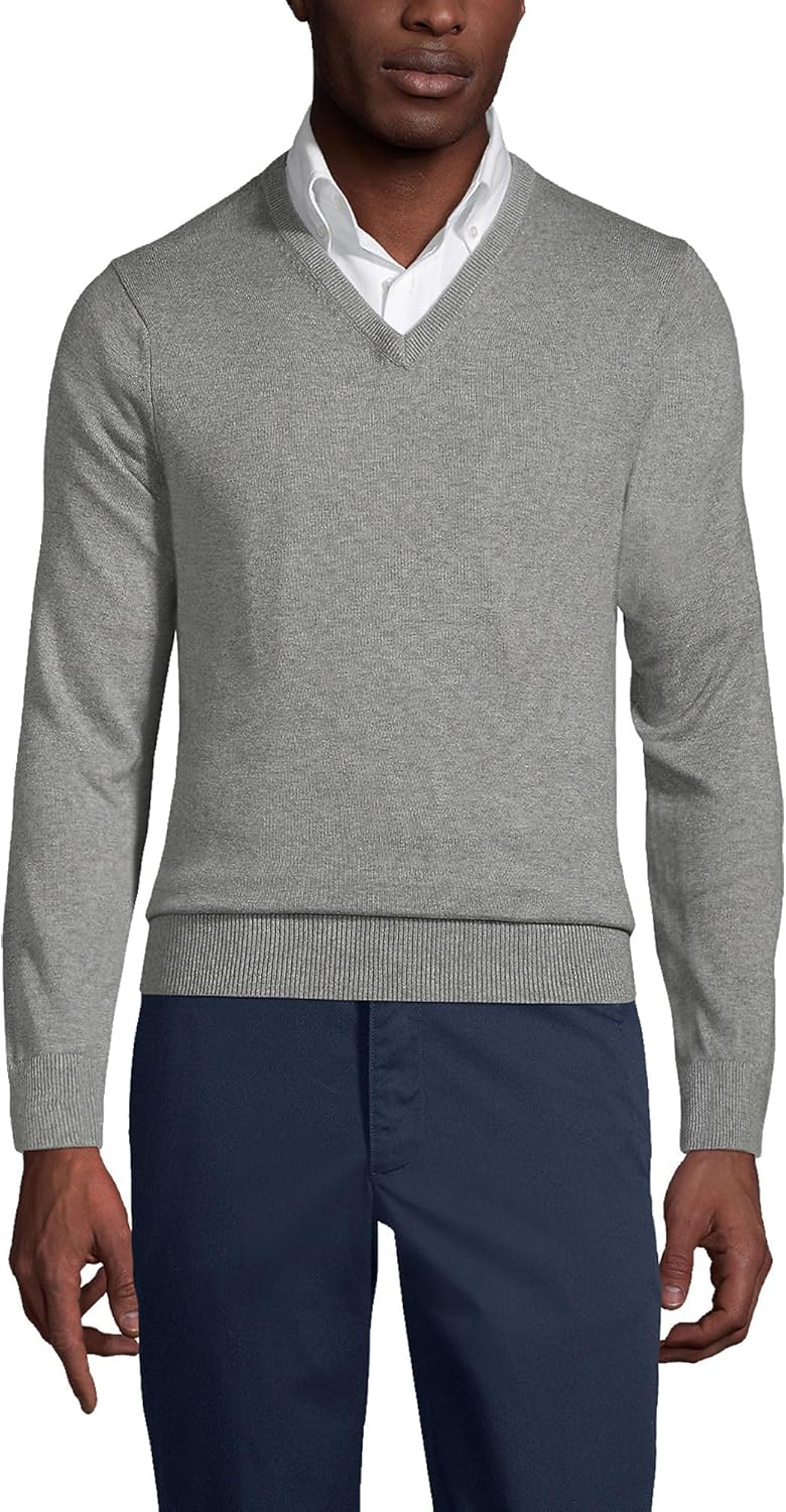 Lands' End School Uniform Men's Cotton Modal Fine Gauge V-Neck Sweater