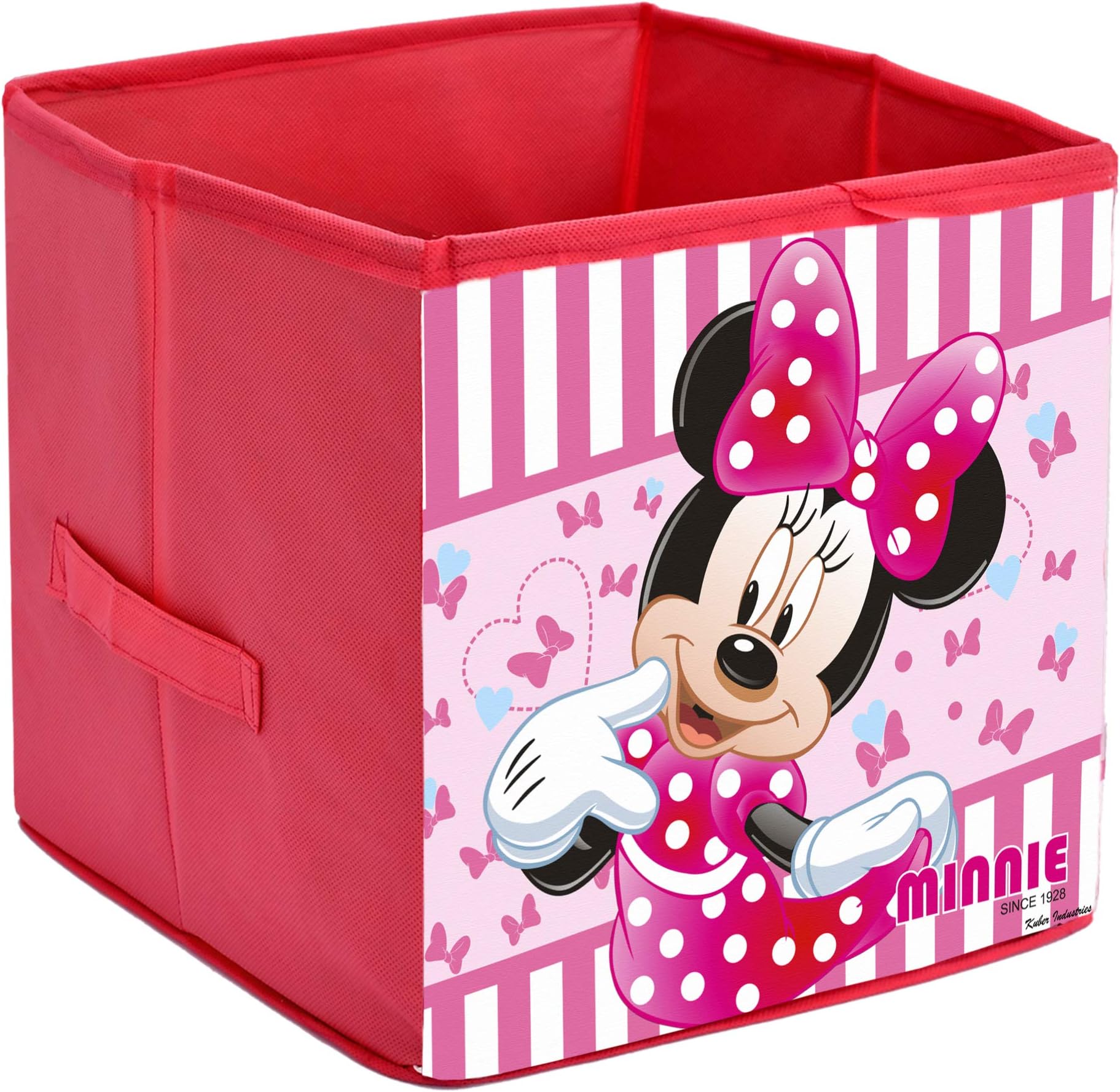 Pack of 1 Disney Print Multipurpose Storage Box | Non Woven Fabric Toy Storage Basket | Foldable Clothes Storage Box | Storage for Books, Stationary & Cosmetics Organiser | Pink