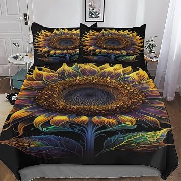 Sunflower Printed Duvet Cover Set for Boys Girls Kids Teens Bedding Soft Microfiber Bedspread Quilt Covers with Pillowcase Single135x200cm