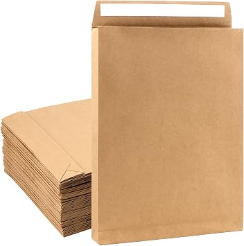 JAPCHET 20 Pack Gusset Kraft Envelopes, A4 Large Expandable Brown Envelope Self Seal for Document, Business File, Photos