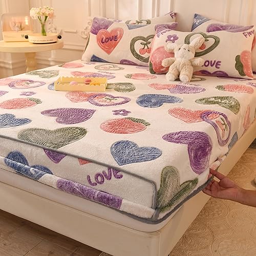 Sábana bajera ajustable tamaño King, sábana bajera gruesa de forro polar coral de dibujos animados, sábana de terciopelo suave de felpa para
