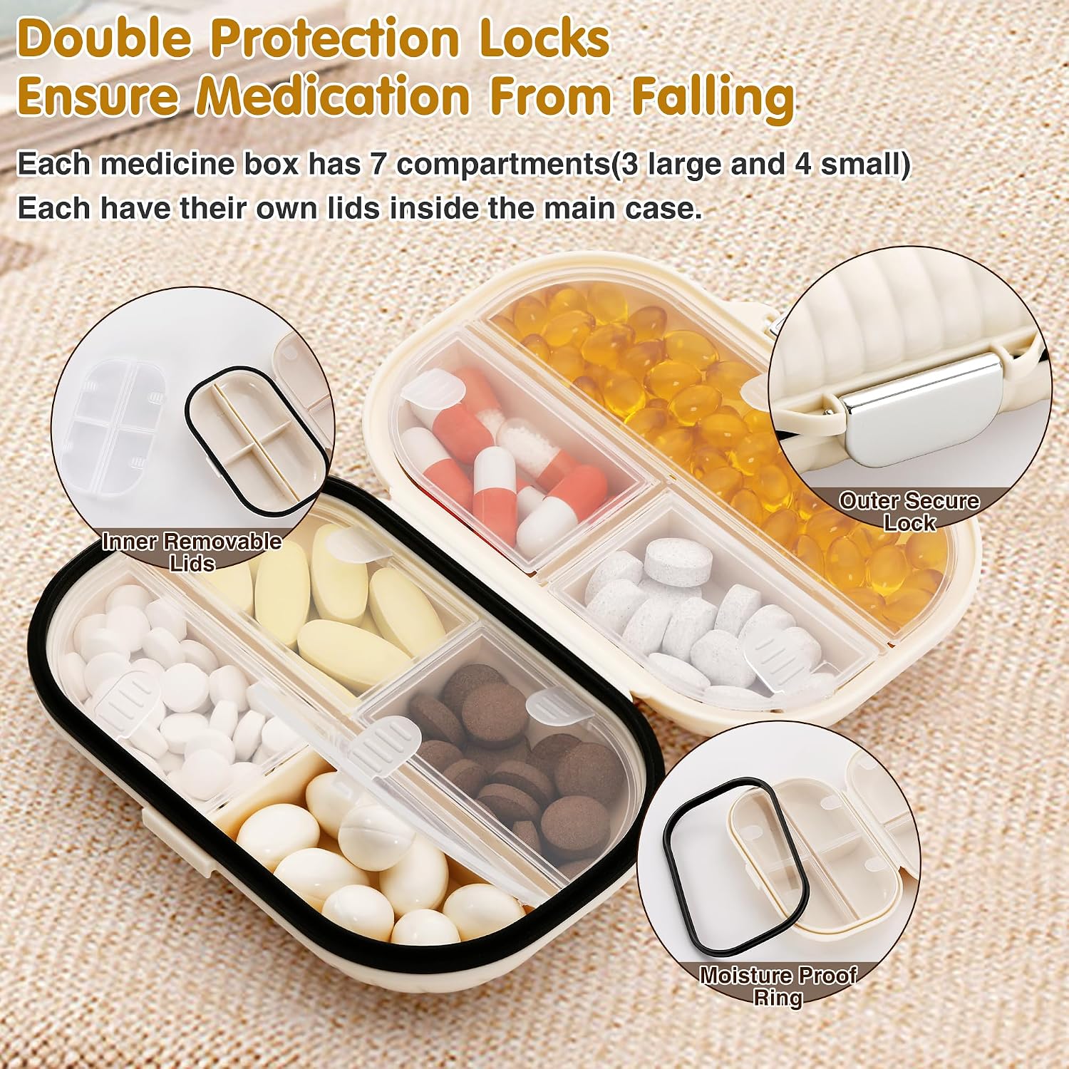 [2 Pack] Zannaki Pill Case Portable Small Weekly Travel Pill Organizer, Cute Moisture Proof Pill Box Holder for Purse, Daily Mini Pocket Pharmacy Medicine Container for Vitamin, Fish Oil, Supplement image 4