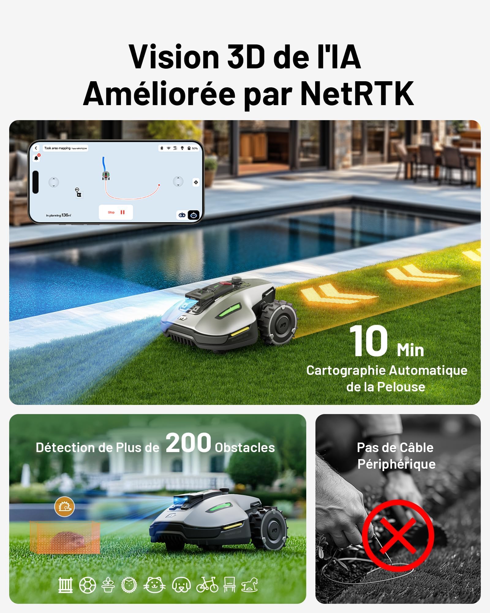 MAMMOTION YUKA Mini 700 Robot Tondeuse sans Fil Périphérique — vue 3
