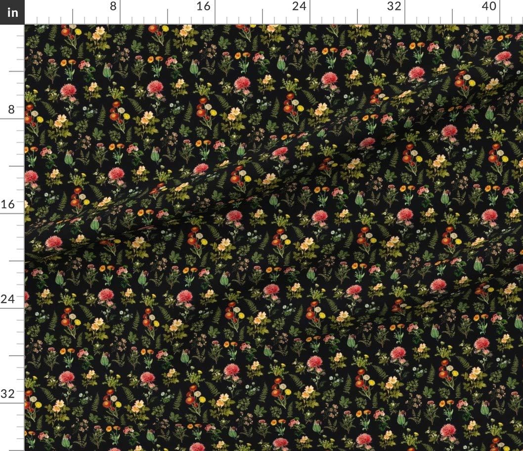 Spoonflower Fabric - Botanicals Black Florals Flowers Vintage Shabby Chic Dark Floral Fern Printed on Petal Signature Cotton Fabric by The Yard - Sewing Quilting Apparel Crafts Decor