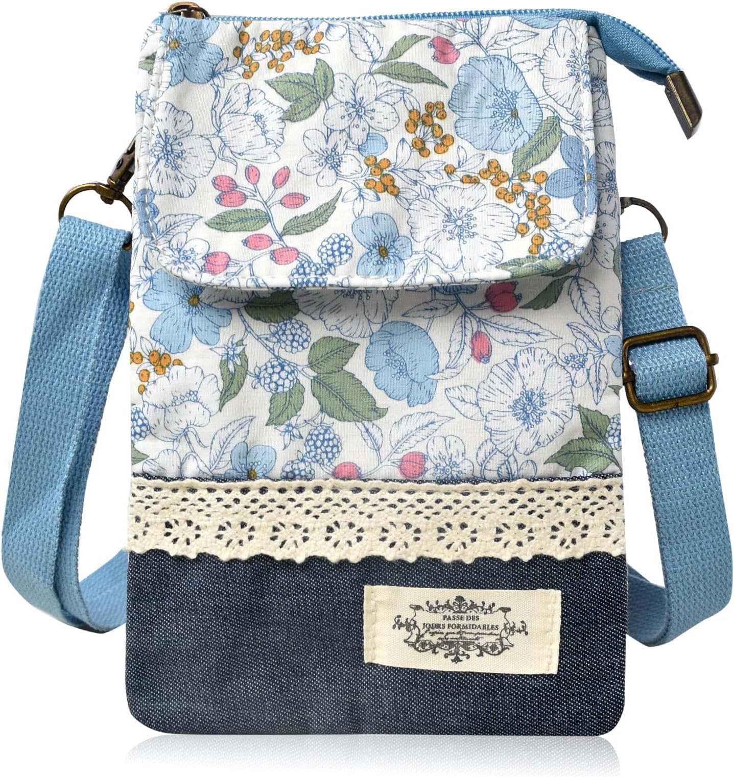 – Mini Crossbody Bag Cell Phone Wallet for Ladies, Small Floral Multi-Pocket Pouch Compatible with Smartphones up to 6.7 inches, floral bag, adjustable strap