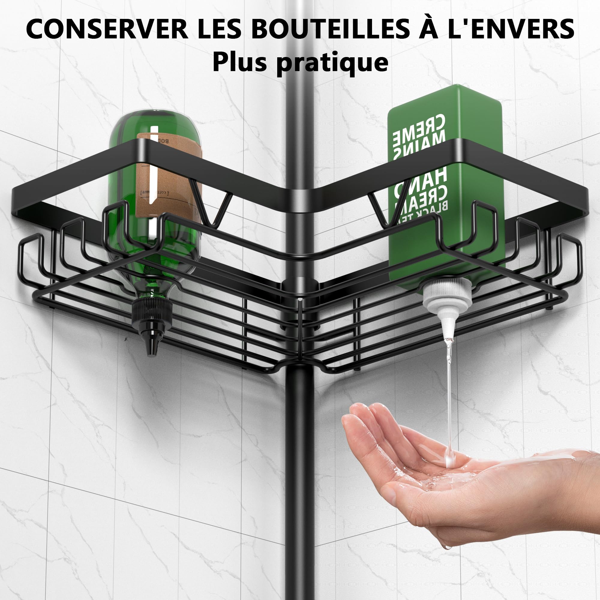 Etagere Douche,Etagere Telescopique Douche sans Percage,avec 4 paniers, étagère de Salle de Bain(Noir)