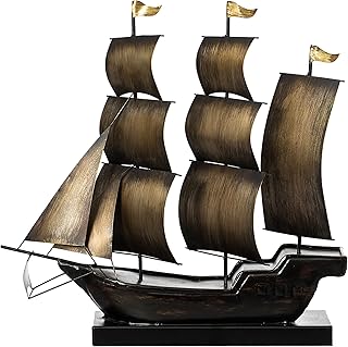 Vintiquewise Nautical Home Decor Metal Sailboat Centerpiece Ship Decor Desktop Decoration, Natural