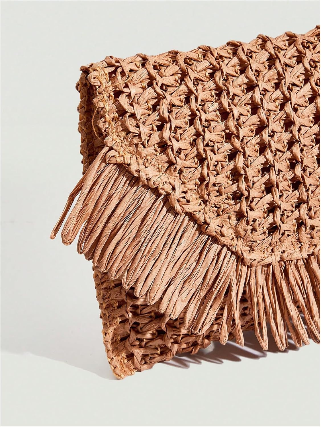 Floerns Women's Woven Straw Envelope Fringe Trim Rattan Beach Clutch Handbag - Image 5